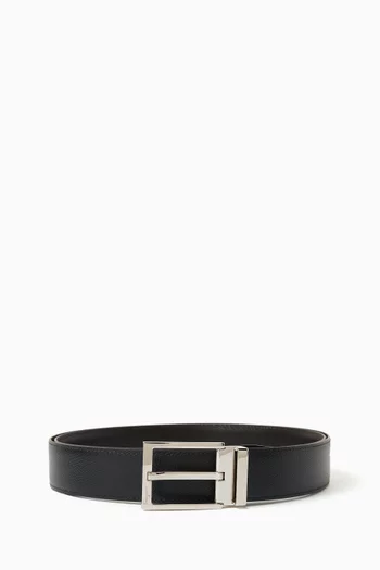 Rectangular Buckle Reversible Belt in Stamped Leather