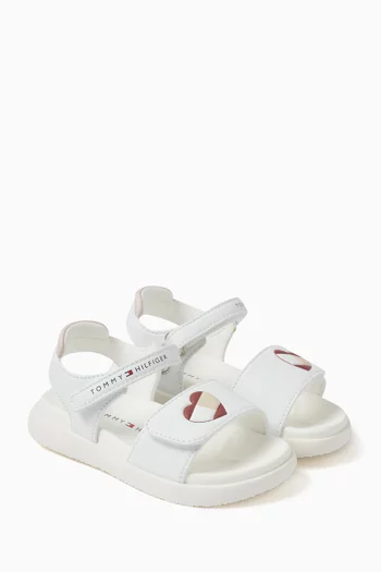Heart Print Velcro Sandals in Faux Leather