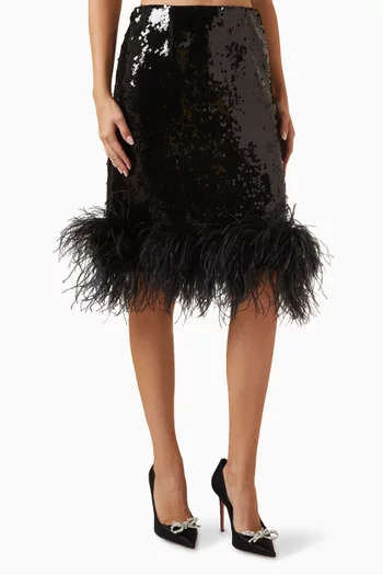 Wile Feather-trim Midi Skirt in Sequins