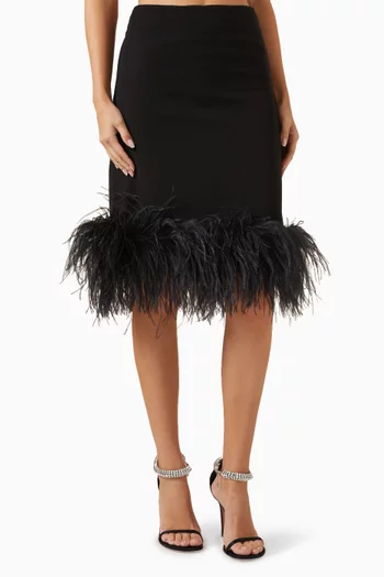 Wile Feather-trim Midi Skirt in Crepe