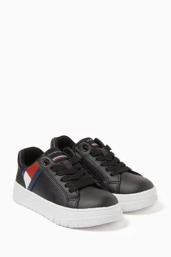 Logo Lace-up Sneakers in Faux Leather