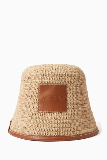 Le Bob Soli Bucket Hat in Raffia & Leather