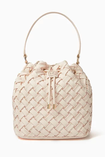 Woven Bucket Bag in Faux Leather