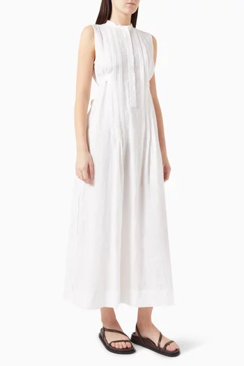 Lucca Pleated Maxi Dress in Linen