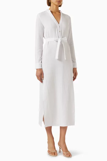Frieda Belted Shirt Midi Dress in Cotton
