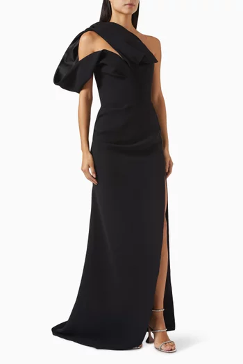 Darkness Ruffled One-shoulder Gown