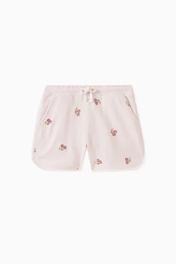 Cherry-embroidered Shorts in Organic Cotton-fleece