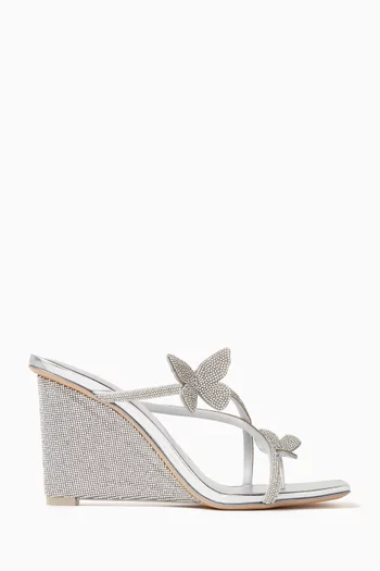Vanessa 90 Crystal-embellished Wedges in Metallic-leather