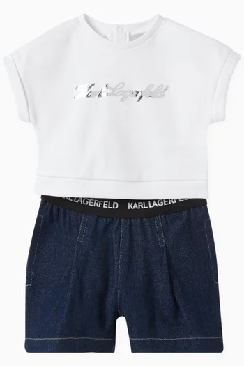 Logo-print T-shirt & Shorts Set in Organic Cotton-blend