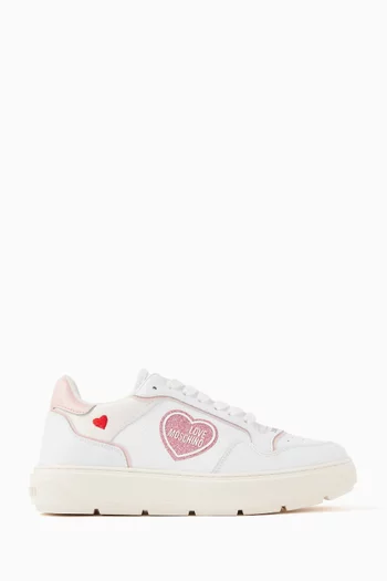 Low Top Heart Sneakers in Faux Leather