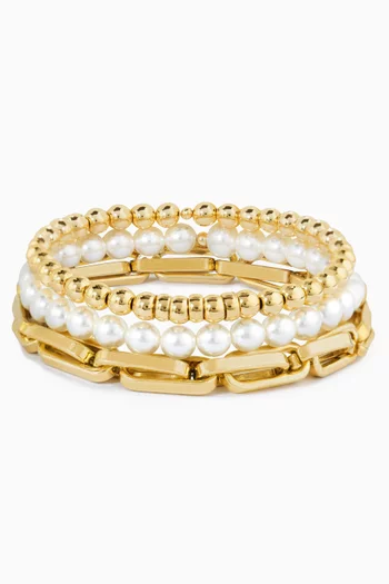 Alexandria Pearl Stretch Bracelet Set in 14kt Gold-plated Brass