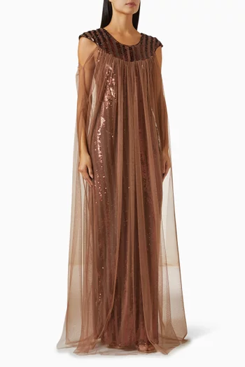 Cape-style Sleeves Maxi Dress in Sequin
