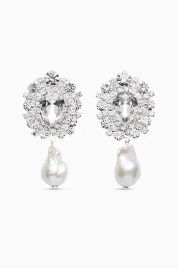 Crystal Drop Pearl Clip Earrings in Brass