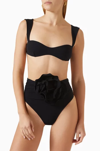 Flower Appliqué Bikini Briefs in Stretch Nylon