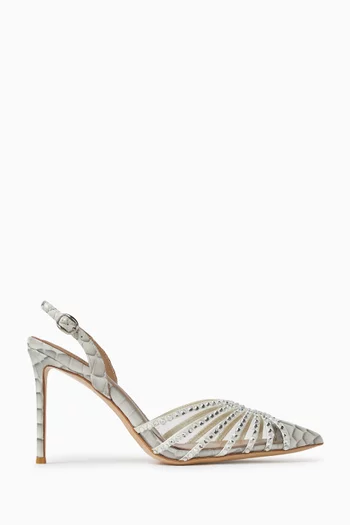 Ezeky 95 Crystal Pumps in Croc-embossed Leather