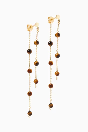 Tiger Eye Bead & Chain Double Earrings in 18kt Recycled Yellow Gold