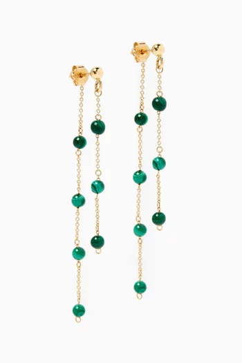 Malachite Bead & Chain Double Earrings in 18kt Recycled Yellow Gold