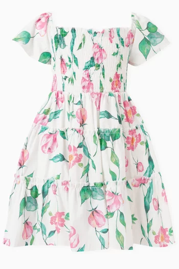 Floral-print Smocked Dress
