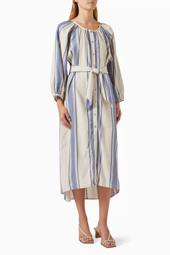 Alex Striped Midi Dress in Linen Blend