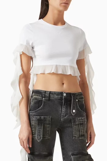 Logo-embroidered Ruffled Top in Cotton