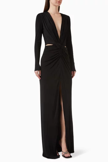 Brienne Knotted Front Maxi Gown in Silk-blend