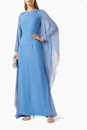 Adriatica Sheer-sleeve Maxi Dress in Crepe de Chine