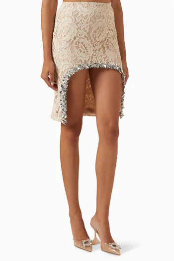 Sequin-embellished Trim Mini Skirt in Lace
