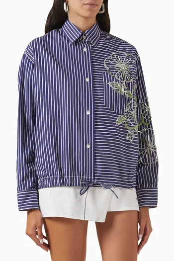 Hibiscus Embroidered Shirt in Cotton-poplin