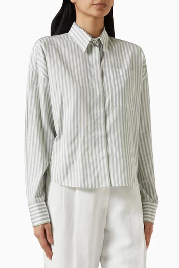 Striped Long-sleeve Shirt in Cotton-silk