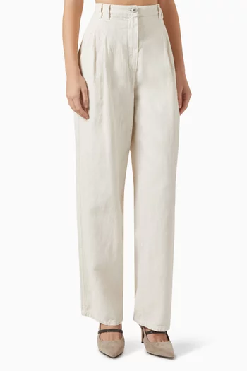 High-waisted Pants in Cotton Linen-blend