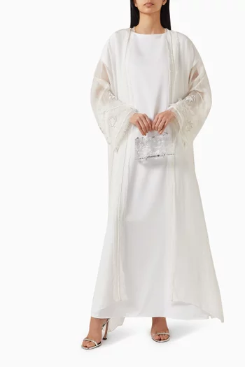 Bead-embellished Abaya Set in Organza & Crepe