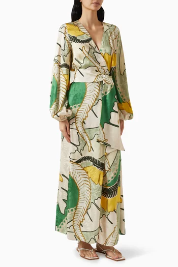 Tertulia Wrap Maxi Dress in Silk Jacquard