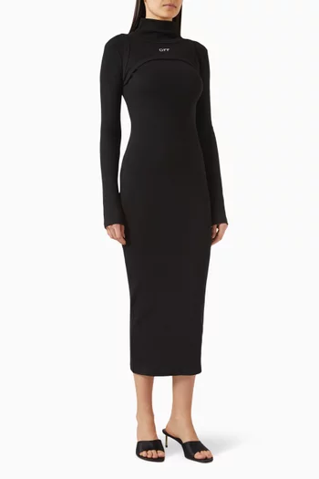 Off Stamp High-neck Midi Dress in Cotton-knit