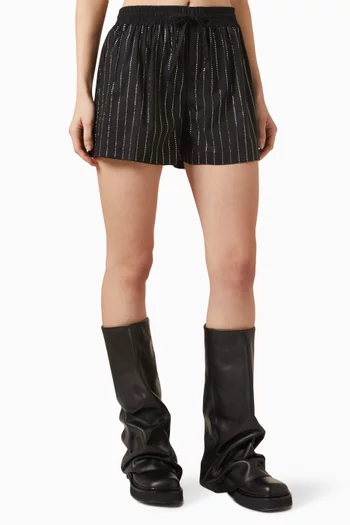 Crystal-embellished Striped Shorts in Cotton