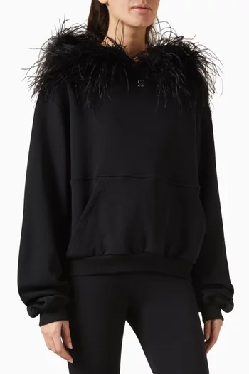 Feather-trimmed Hoodie in Cotton Jersey