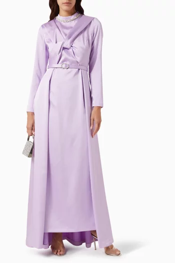 فستان بيانكا طويل بعقدة ملفوفة وتطريزات