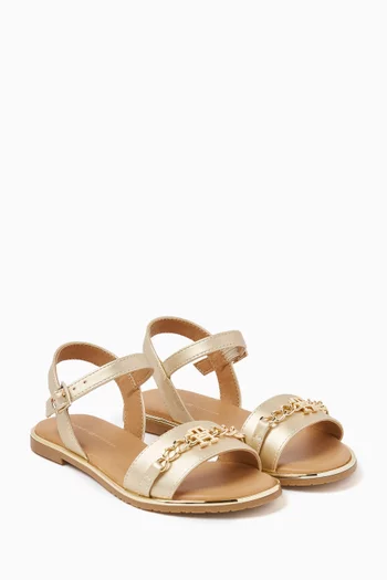 Logo Buckle Sandals in Faux Leather
