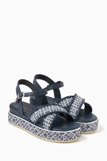 Logo Criss-Cross Sandals in Faux Leather