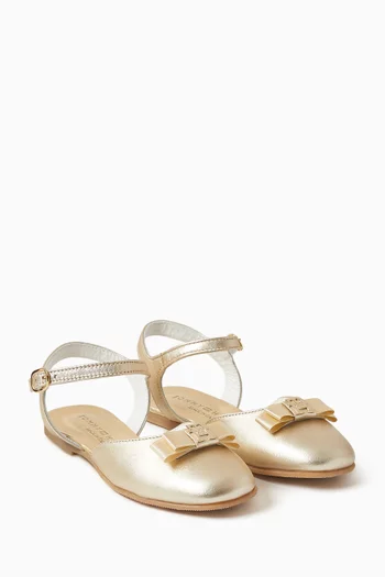 Bow Ballerina Sandals in Faux Leather