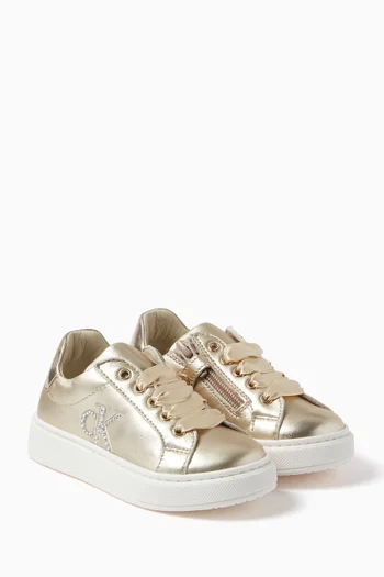 Logo Lace-up Sneakers in Metallic-leather