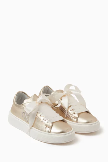 Logo Lace-up Sneakers in Metallic-leather