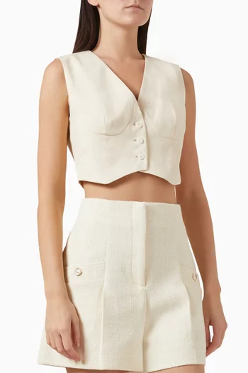 Cangie Cropped Vest in Linen-blend