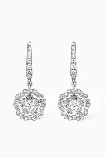 Tudor Rose Mini Icons Diamond Drop Earrings in in 18kt White Gold