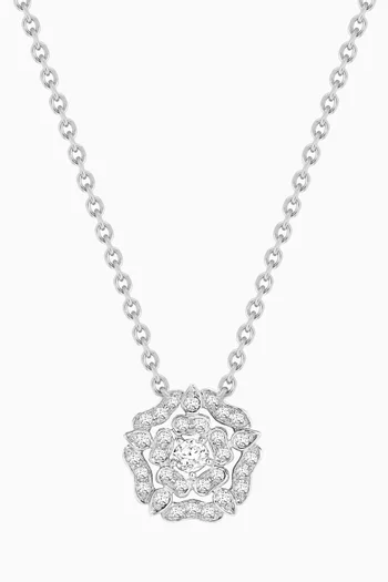 Tudor Rose Mini Icons Diamond Pendant Necklace in 18kt White Gold