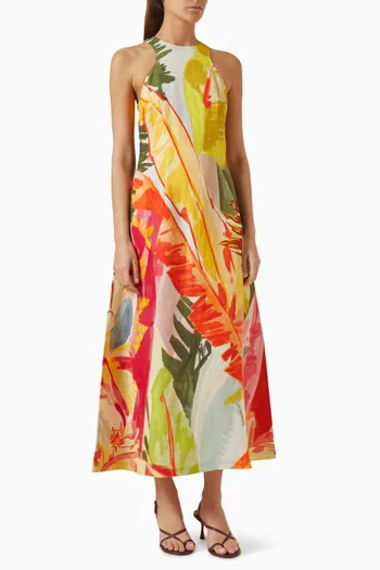Giselle Racerneck Midi Dress in Linen-blend