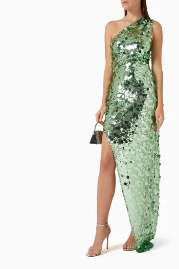 Farah One Shoulder Sequin-embellished Gown