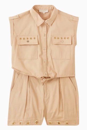 Eyelet-detail Cropped Shirt in Cotton Twill