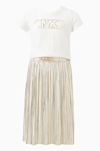 Empire Logo Metallic Pleated Skirt