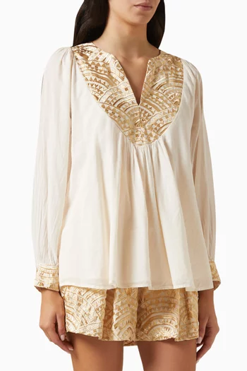Embroidered Embellished Blouse in Cotton
