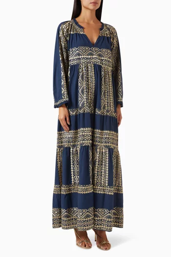 Embroidered Maxi Dress in Cotton